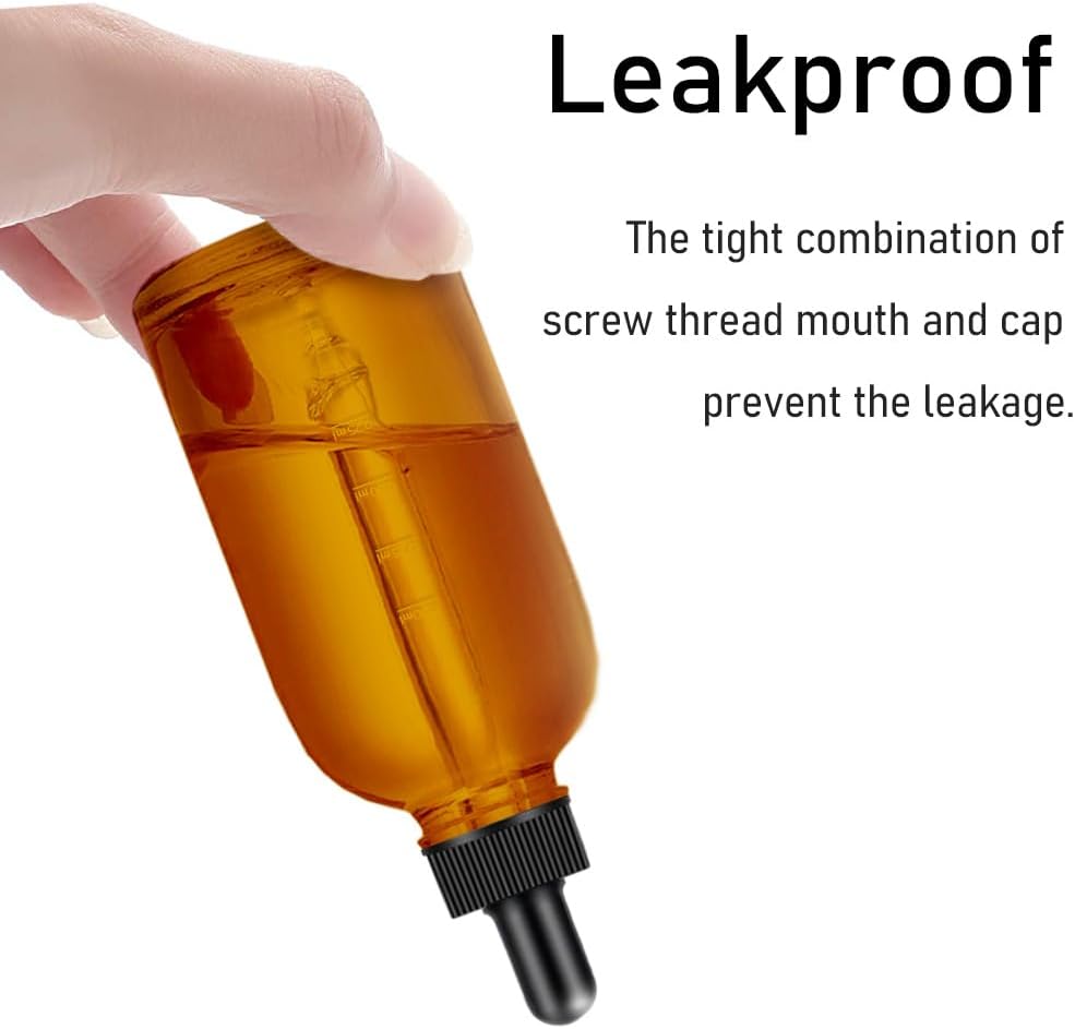 Bumobum 6 Pack, 4 oz Dark Amber Dropper Bottles with Measured Dropper, Glass Eye Dropper Bottle for Essential Oils with Funnel, Labels & Pipette, Droppers for Oils (Unbreakable Plastic Eye Dropper)
