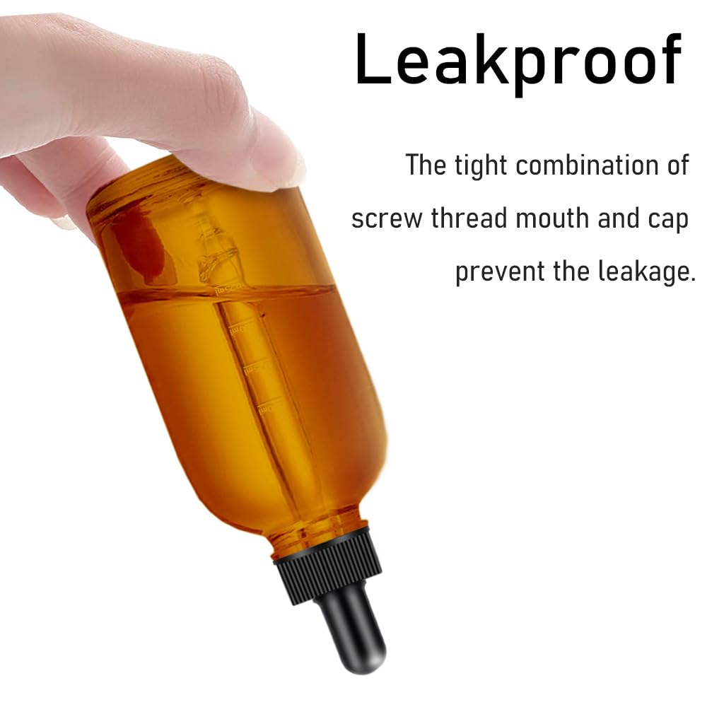 Bumobum 2 Pack Amber and Blue Dropper Bottles, 4oz Glass Bottle with Dropper for Essential Oils with Funnel, Labels & Pipette, Tincture Bottles with Dropper(Unbreakable Plastic Eye Dropper)