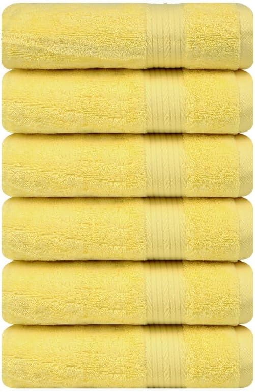 Ample Decor Hand Towel 18 X 28 Inch Pack of 6 600 GSM 100% Cotton,Oeko Tex Certified Soft Absorbent Thick Durable Premium Quality, for Hotel, Bathroom, Spa,Daily Use,Gym-Machine Washable-Yellow