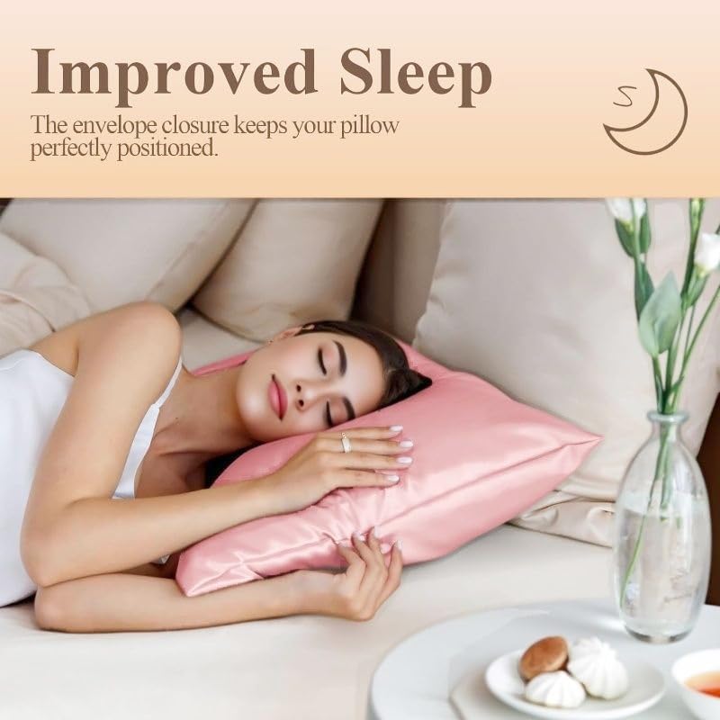 Juwenin Bedding,Super Soft and Luxury Silky Satin Pillowcase (Silky Satin Pillow Case for Hair) (Pink, Body)