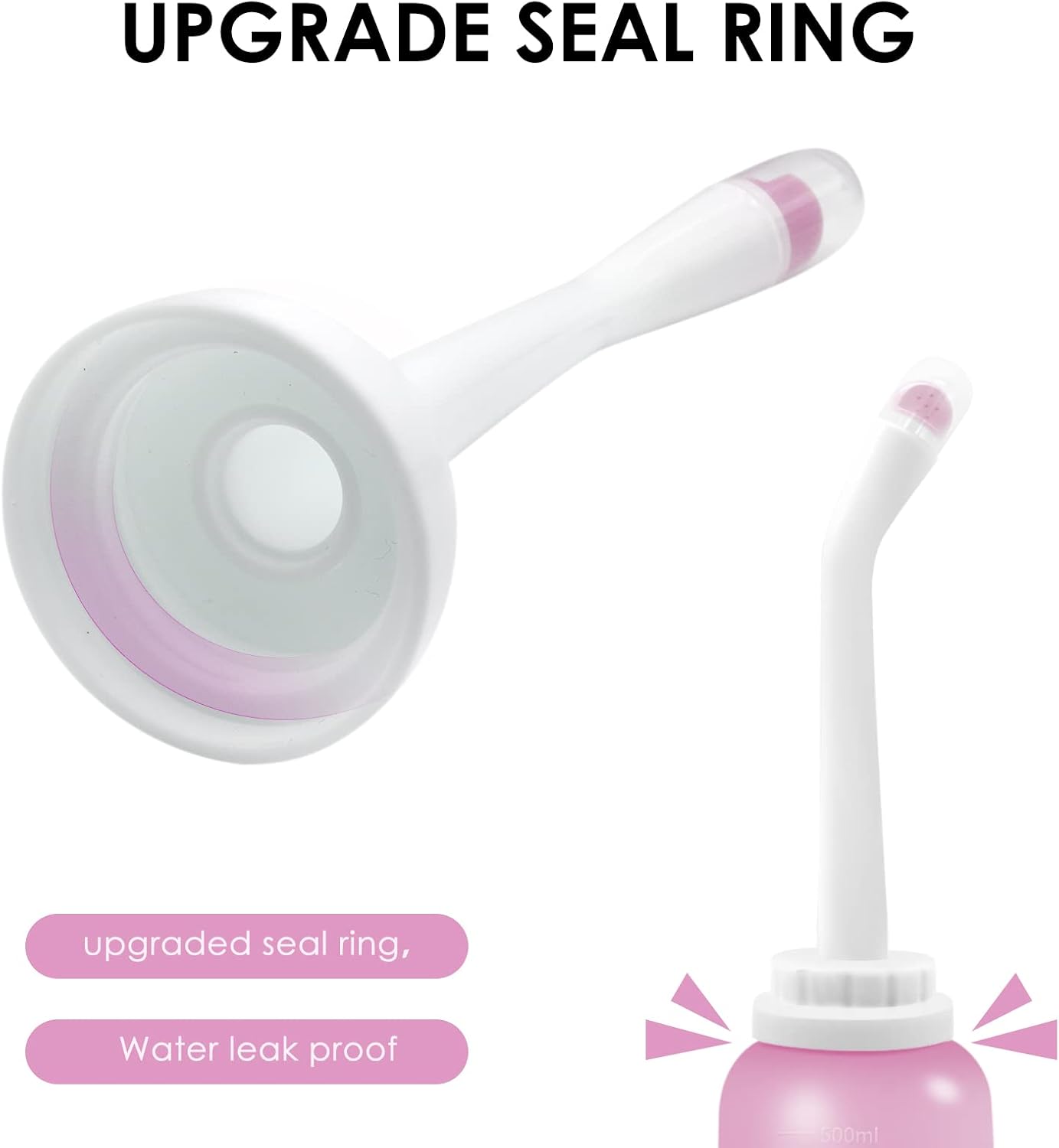 RUFCRIL Peri Bottle, Portable Travel Bidet with Bag, TPE Material Can Be Boiled, 17oz/500ml with 2 Sealing Rings,Essentials for Postpartum Perineal Care,Hemorrhoid Treatment,and Baby(Pink)