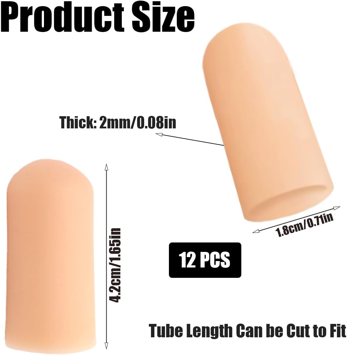12 Pack Gel Toe Caps and Protectors, Silicone Toe Protectors for Missing or Ingrown Toenails Toe Caps and Sleeves for Shoes Protect Toe from Rubbing and Friction (Medium, Beige)