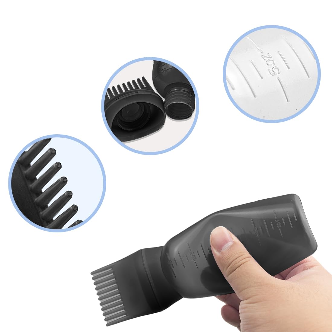 ELANE 4 Pcs Root Comb Applicator Bottle 6oz,Hair Oil Applicator Bottle for Hair,Oil Comb Applicator Hair Bottle Applicator for Hair Dye Shampoos Hair Salons Camping Traveling(Black)