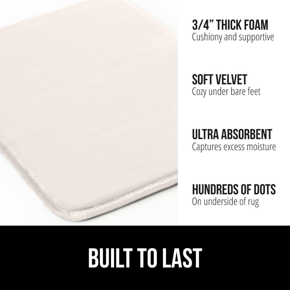 GORILLA GRIP Memory Foam Bath Mat, Soft Absorbent Velvet Bathroom Mats, Durable Dots on Underside, Machine Washable Bathmat, Carpet Rug Room Decor for Shower Tub Floor RV, 30x20 Rugs, Cream