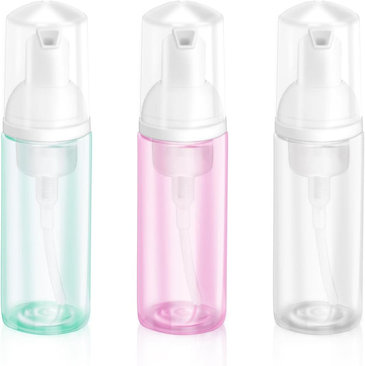 2oz Plastic Foam Pump Bottle, Empty Bottle Travel Foaming Dispenser for Hand Soap, Shampoo (3Pcs, 60ml) (Clear+Green+Pink)