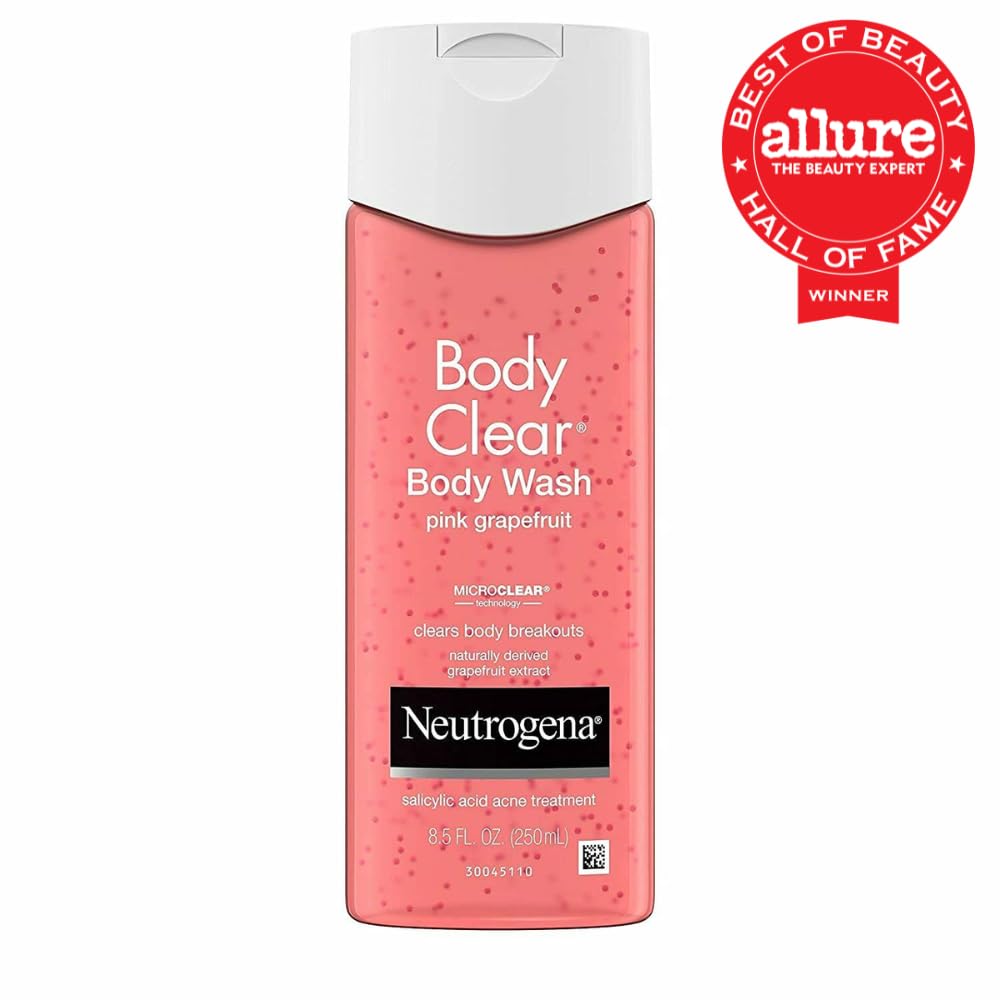 Neutrogena Body Clear Acne Treatment Body Wash with Salicylic Acid Acne Medicine, Pink Grapefruit Body Acne Cleanser to Prevent Breakouts on Back, Chest & Shoulders, 8.5 fl. oz, 3 Pack