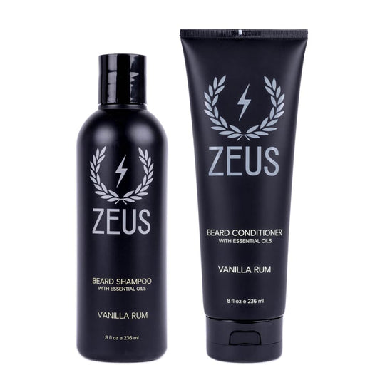 ZEUS Beard Wash Set for Men, Shampoo & Conditioner Duo with Green Tea & Essential Oils, Hydrates, Softens & Strengthens Beard Hair (Made in USA) Vanilla Rum