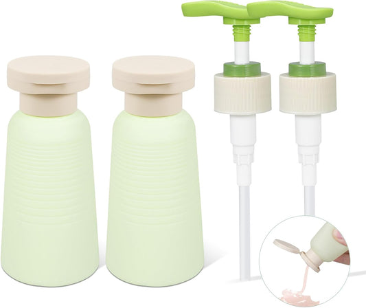 3.4oz Travel Shampoo Bottle with Flip Cap, Refillable Plastic Pump Bottles Dispenser for Soap, Shampoo, Lotions, Liquid Body Wash, Creams and Massage Oil (2Pack, 3.4oz/100ml)