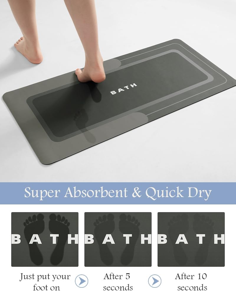 MontVoo-Bath Mat Rug Long Non Slip Super Absorbent Bathroom Runner Stain Resistant Quick Dry Thin Bathroom Mat Fit Under Door-17"x59",Darkgrey