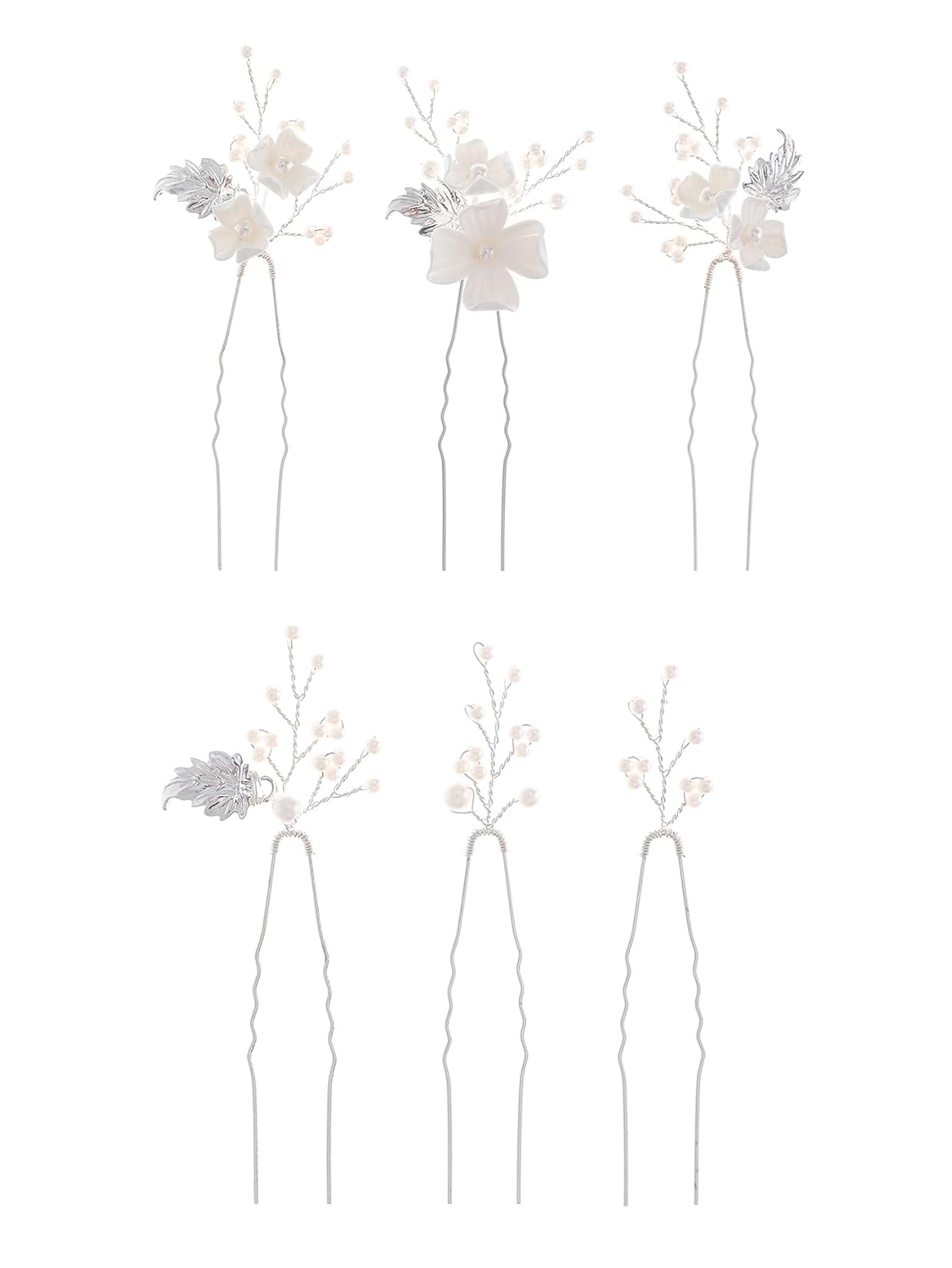 Handmade Pearl Bridal Wedding Hair Pins 6Pcs White Flower Gold Leaf Pearls Clips Bridal Hair Accessories for Women Brides Bridesmaid