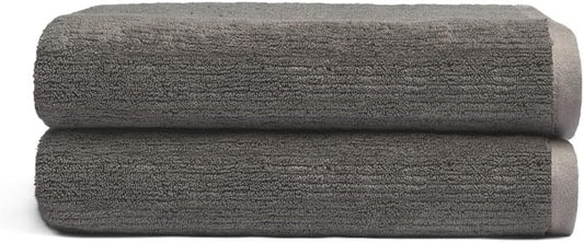 Cozy Earth Ribbed Bath Towel Set - 60% Cotton 40% Viscose from Bamboo Bathroom Towels - Soft & Absorbent Textured Ribbed Pattern - 2 Pack Charcoal
