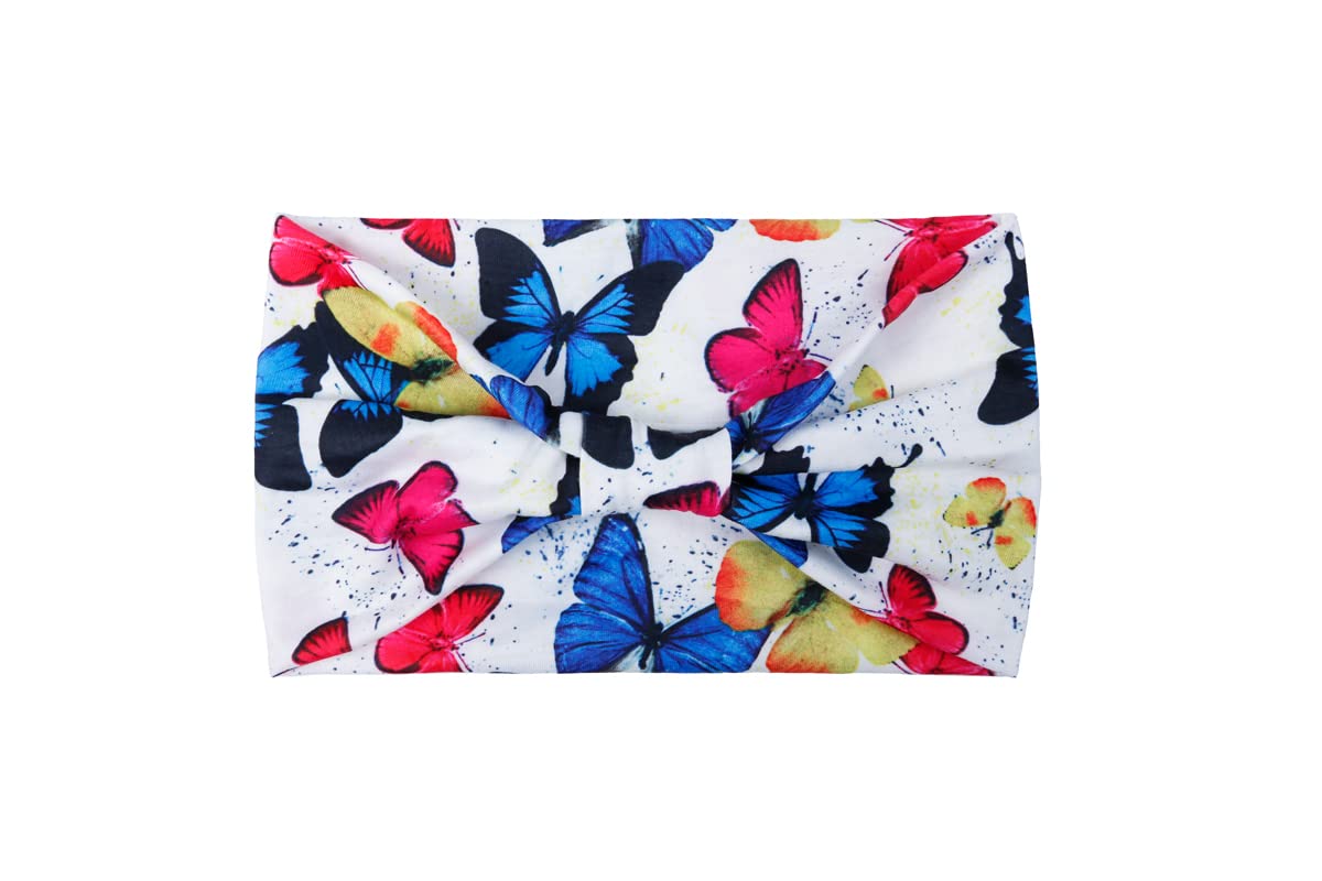 Butterfly Boho Headbands for Women Wide Headband Printed Head Wraps Thick Hairbands Large African Sport Yoga Turban Hair Bands Accessories (Pack of 4)