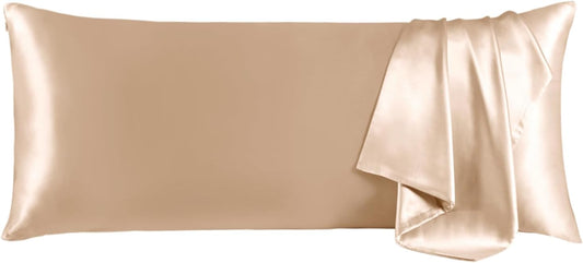 THXSILK Set of 2 100% Mulberry Silk Pillowcase for Hair and Skin Health, Soft Breathable and Smooth Pillowcases with Hidden Zipper, Both Sides Premium Grade 6A+ Silk, Body Size 20"x54", Beige