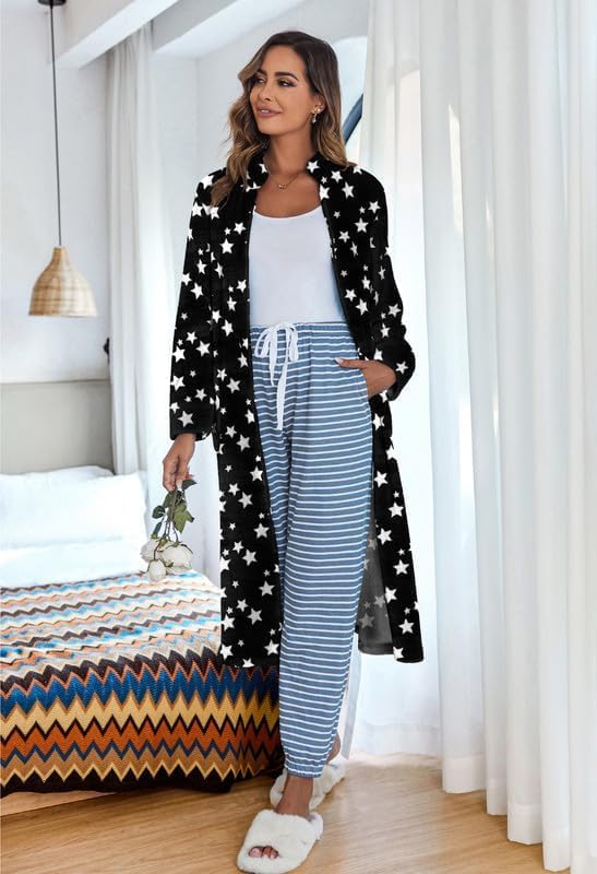 Ekouaer Women's Zip Up Robe Fleece Bathrobe Long Zipper Lounger Warm Housecoat Long Sleeve Nightgown with Pockets S-XXL