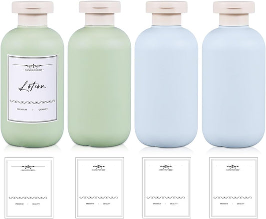 10 oz Plastic Travel Shampoo Bottles, Refillable Flip Cap Squeeze Bottles for Toiletries, Large Leakage-proof Travel Shampoo and Conditioner Container (Blue and Green)