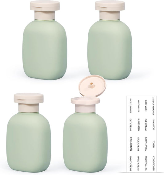 3.4 oz Small Plastic Travel Shampoo Bottles, Empty Plastic Squeeze Bottles with Flip Cap for Toiletries, Leakage-proof Travel Shampoo and Conditioner Bottles (4 pack, Green)