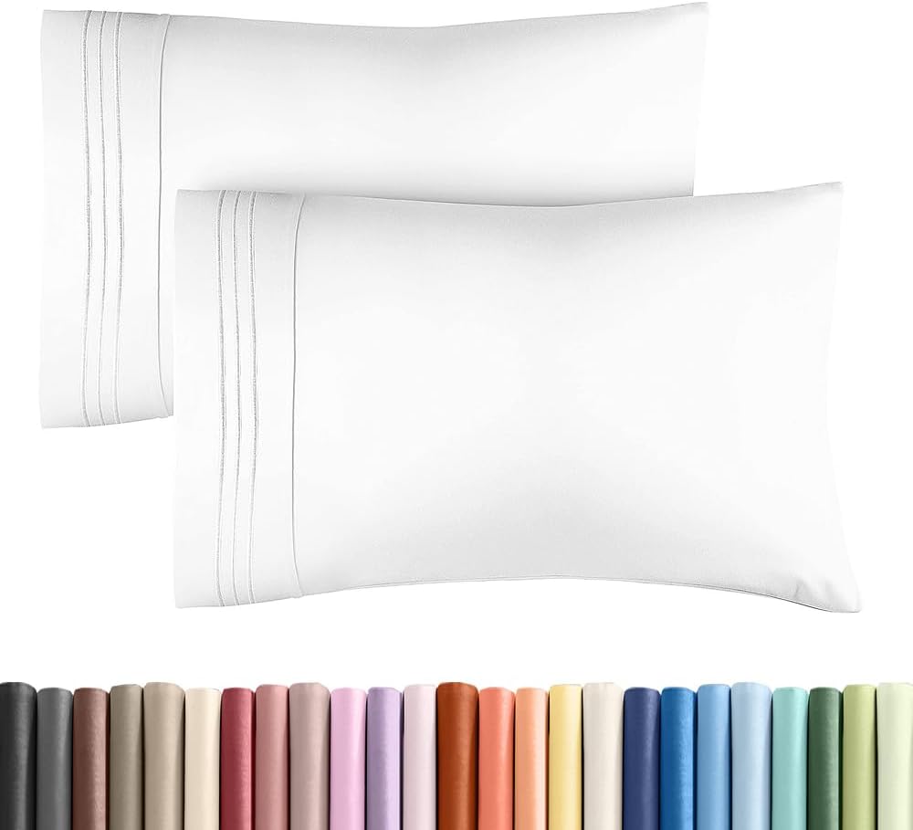 Standard Pillow Cases Set of 2 - Ultra-Soft Hotel Quality Pillowcase Covers - Comfy & Wrinkle Free - Stain and Fade Resistant - Machine Washable Pillow Protectors - 2 Piece Set - Standard Size White