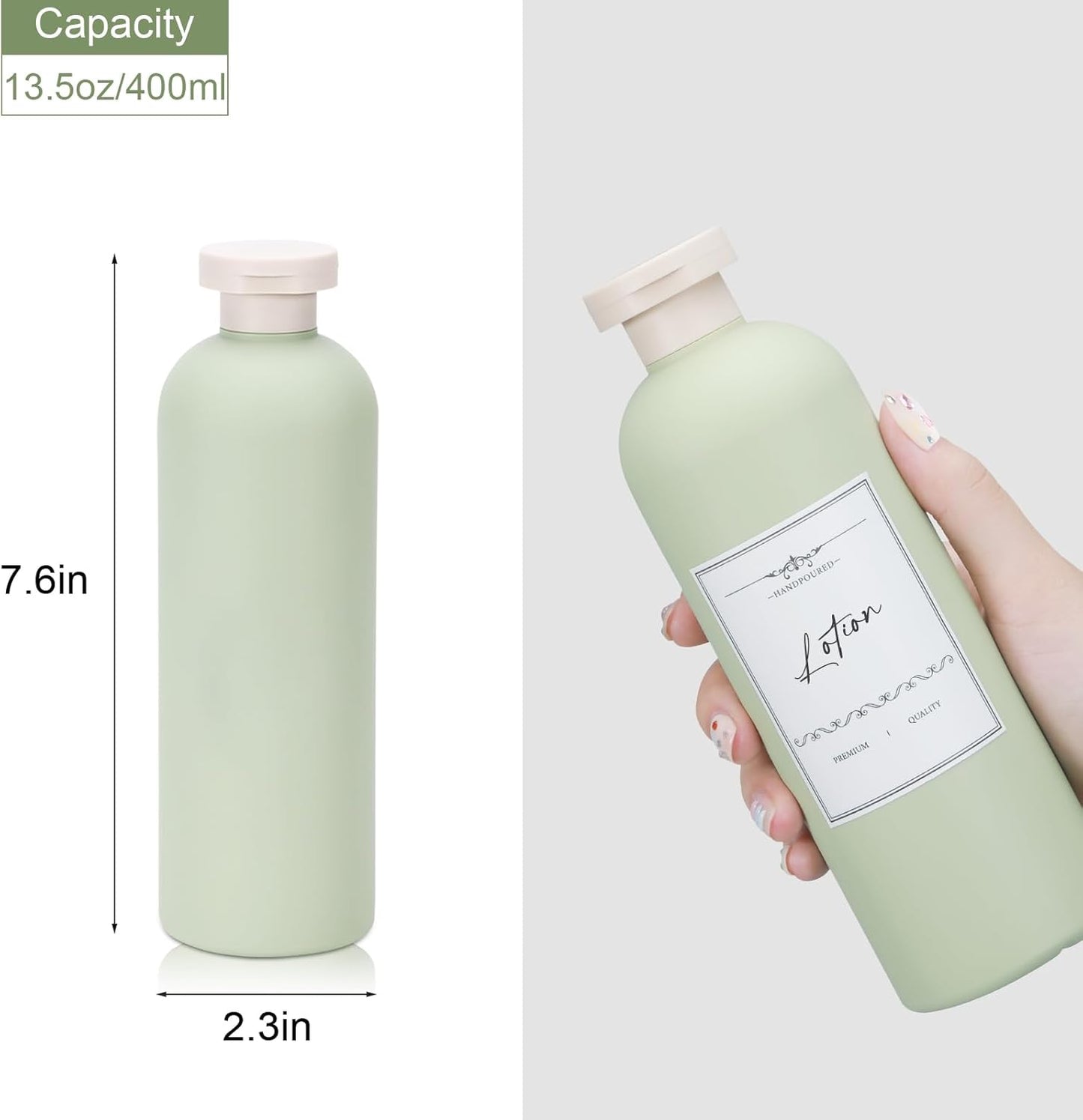 Travel Shampoo Bottle, Empty Plastic Squeeze Bottles 13.5oz with Flip Cap, Lotion Container for Toiletries Travel Size Shampoo and Conditioner (2 pack blue, 2 pack green)