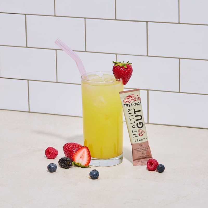 TERRA ORIGIN Healthy Gut Stick Packs, L-Glutamine, Slippery Elm, Aloe Vera, Licorice Root Extract, Gut Health, Digestive Support, Leaky Gut Repair, Immune Function, On-The-Go, 21 Ct, Berry