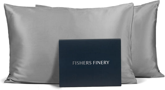 Fishers Finery 25mm 100% Pure Mulberry Silk Pillowcase Set (Silver Standard 2 Pack)