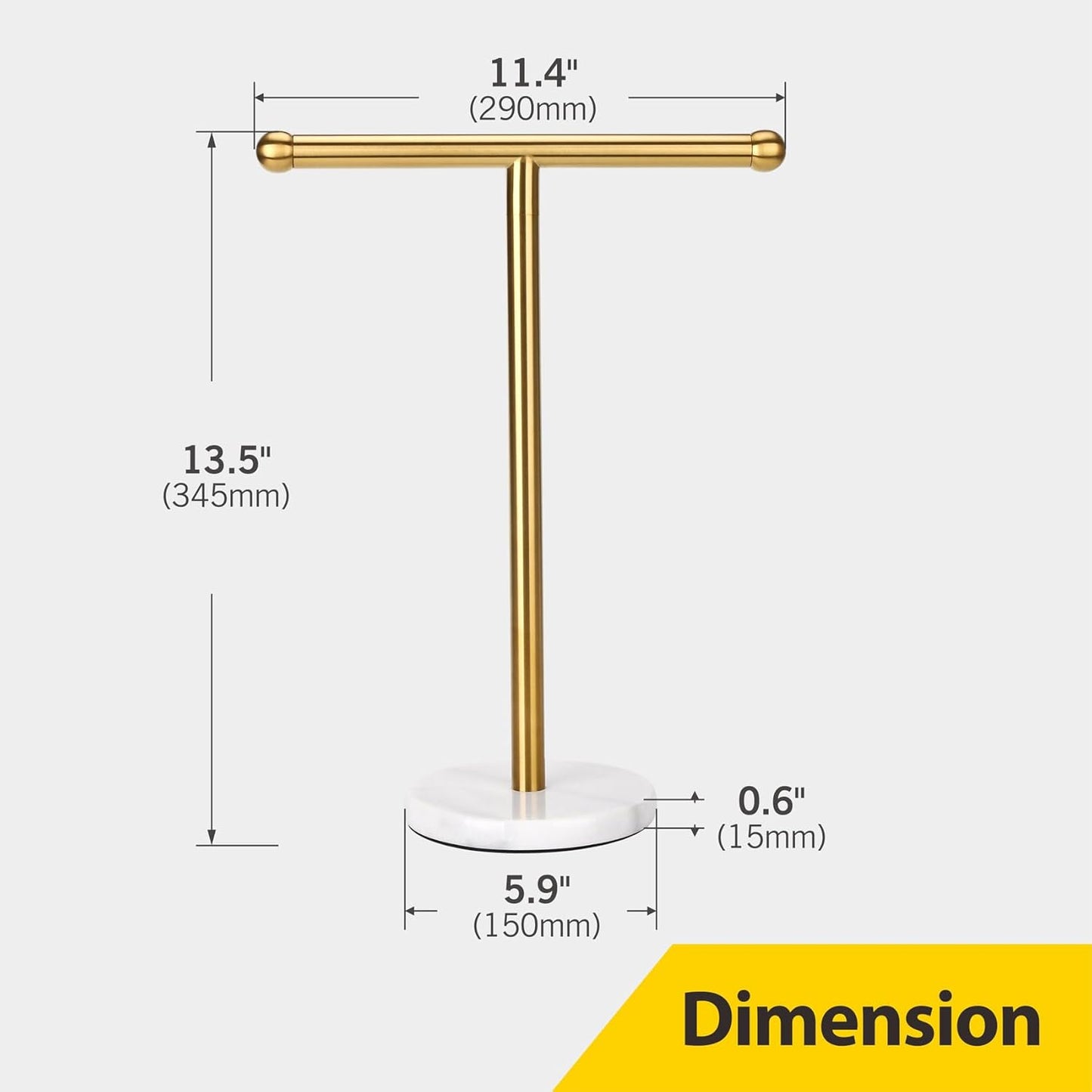 Gold Hand Towel Holder Stand with Heavy Marble Base, T-Shape Towel Rack, Free-Standing for Bathroom Vanity Countertop, 304 Stainless Steel (Gold)