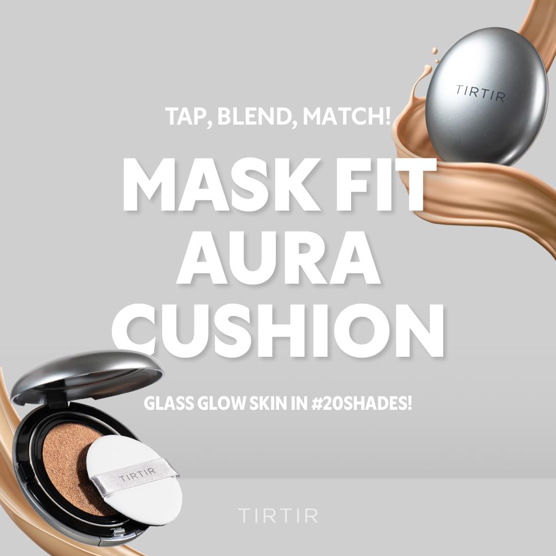 TIRTIR Mask Fit Aura Silver Cushion Foundation | Semi-glow Finish, Natural Coverage, Moisturizing, Lightweight, Korean cushion foundation (#24W Soft Beige, Full Size, 0.63 Fl Oz)