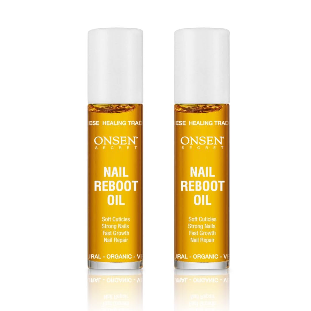 Onsen Secret Nail & Cuticle Repair Oil (2x10ml) - Dry Oil Formula - Japanese Tsubaki, Tea Tree & Jojoba - Strengthens Nails, Repairs Cuticles, Hydrates Skin & Hair - Natural & Vegan