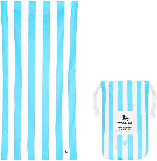 Dock & Bay Quick Drying Towel - for Sports & Gym - Compact, Lightweight - 100% Recycled - Includes Bag - Cabana - Tulum Blue, Medium (130x70cm, 51x27)