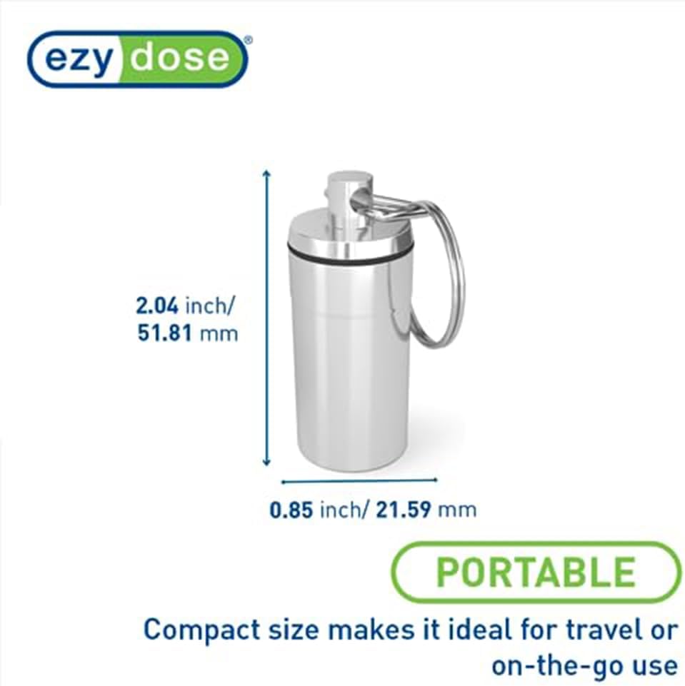 EZY DOSE Keychain Pill Box and Medicine, Vitamin Container, Safe for Money & Travel Items, Metal Canister, Medium Compartments, Various, BPA Free