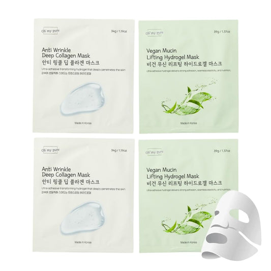 Korean Collagen Face Mask Overnight 2+2 EA Luxury Skin Care (AntiWrinkle, Vegan Mucin) (Sampler 4)