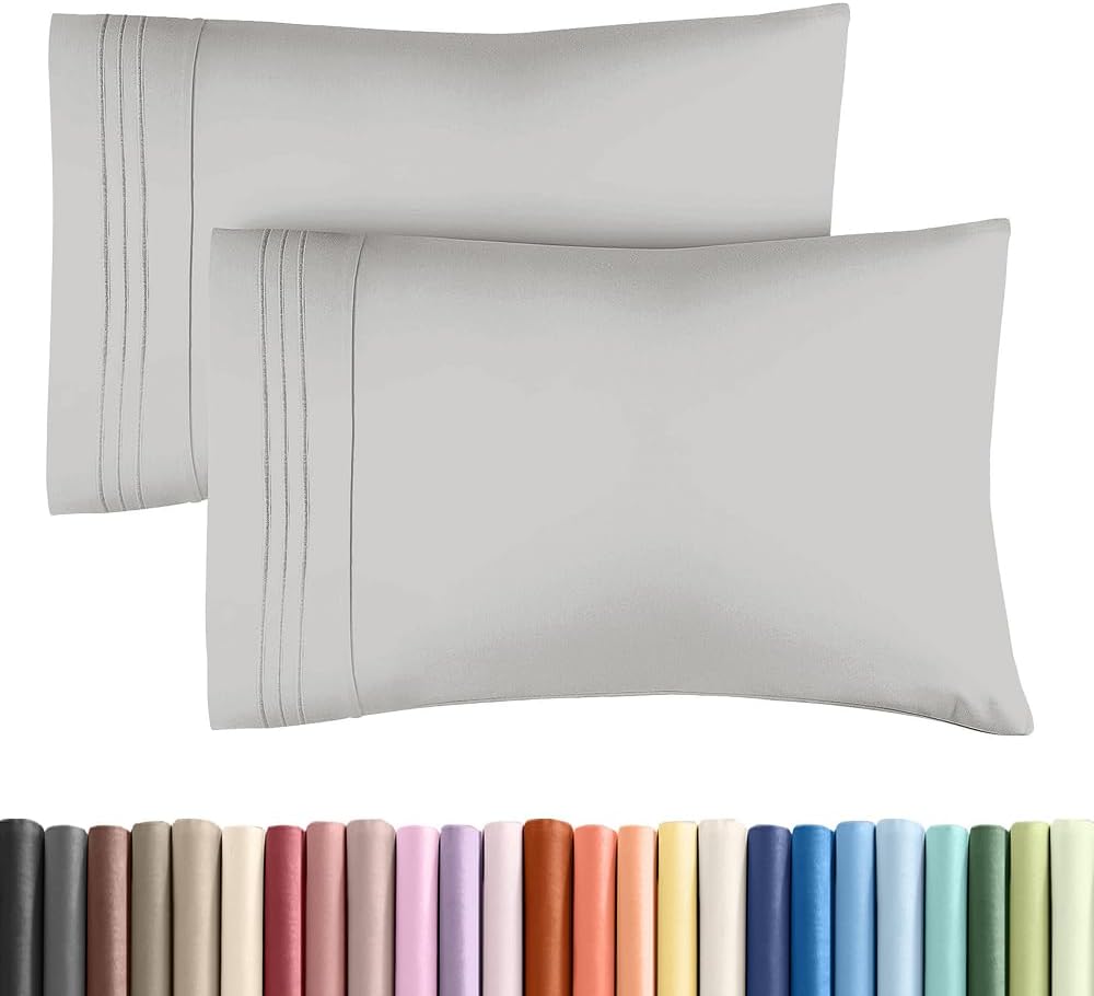 King Standard Pillow Cases Set of 2 - Soft Hotel Quality Pillowcase Covers - Comfy, Cozy & Fade Free - Wrinkle Resistant - Machine Washable Pillow Protectors - 2 Piece Set - King Standard French Grey