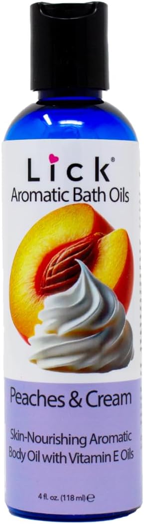 Peaches and Cream Aromatic Bath Oil – Sweet Almond, Vitamin E & Jojoba Oils for Skin Hydration – 12 Soothing Aromas – Made in USA – 4 fl oz