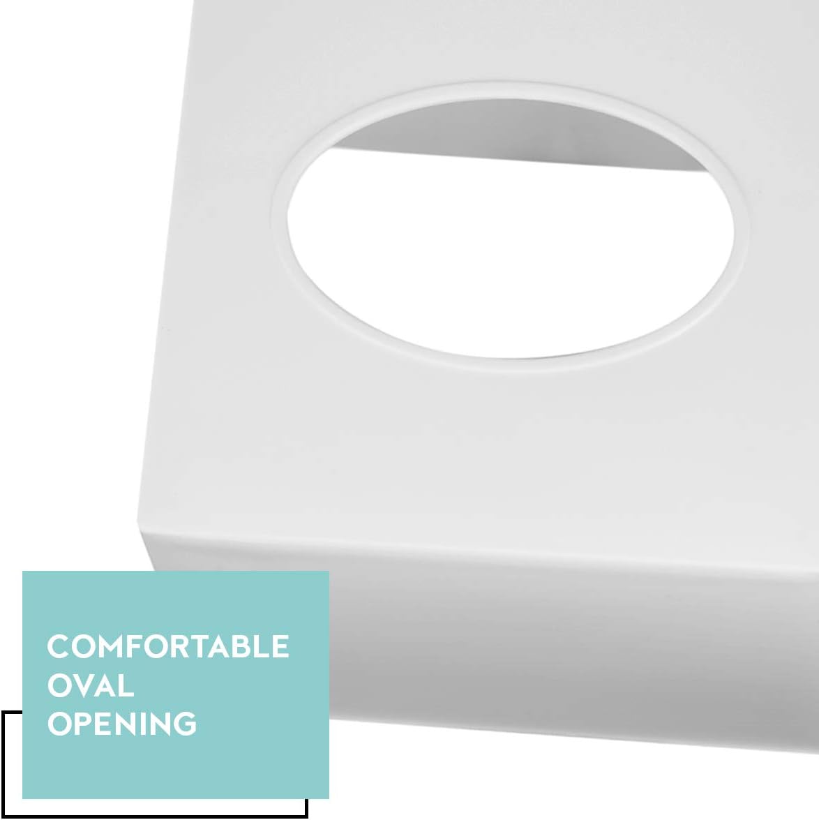 White Tissue Box Cover Square - Plastic Facial Tissue Box Holder - Decorative Cube Tissue Holder Dispenser Fits Any Vanity Countertop, Bedroom Dresser, Office, Bathroom Decor