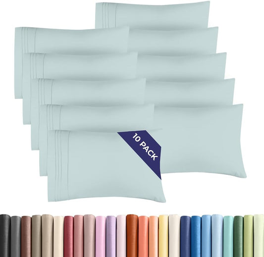 Standard Pillow Cases Set of 10 - Ultra Soft Hotel Quality Pillowcase Covers - Comfy, Cozy & Wrinkle Free - Shrink, Stain & Fade Resistant - Machine Washable Pillow Protectors - 10 Pcs Set - Ice Blue