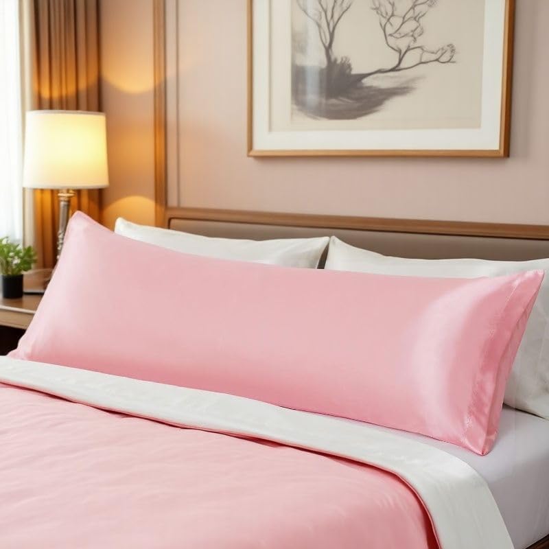 Juwenin Bedding,Super Soft and Luxury Silky Satin Pillowcase (Silky Satin Pillow Case for Hair) (Pink, Body)