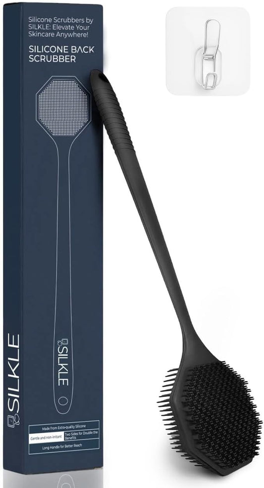 Silicone Back Scrubber with Long Handle - Octagon Body Brush for Shower, Bath, and Exfoliating - Skin Cleansing, Back Scrub, and Gentle Silicone Sponge - Wash Your Body with Easy Reach