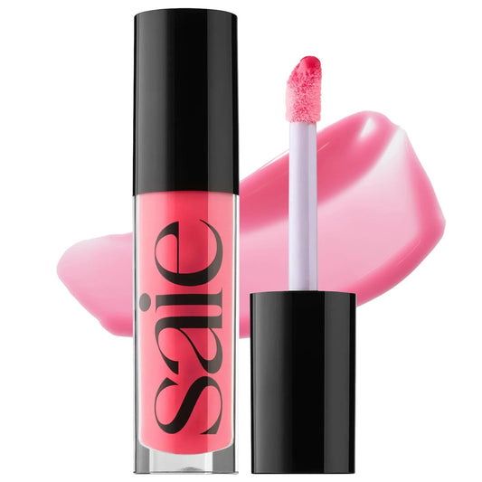 Saie Glossybounce - Hydrating Lip Gloss and Tinted Lip Oil Hybrid with Hyaluronic Acid & Jojoba Oil for Non-Sticky, Ultra-Shiny, Plump & Soft Lips - Everyday Makeup Essential - Play (.17 oz)