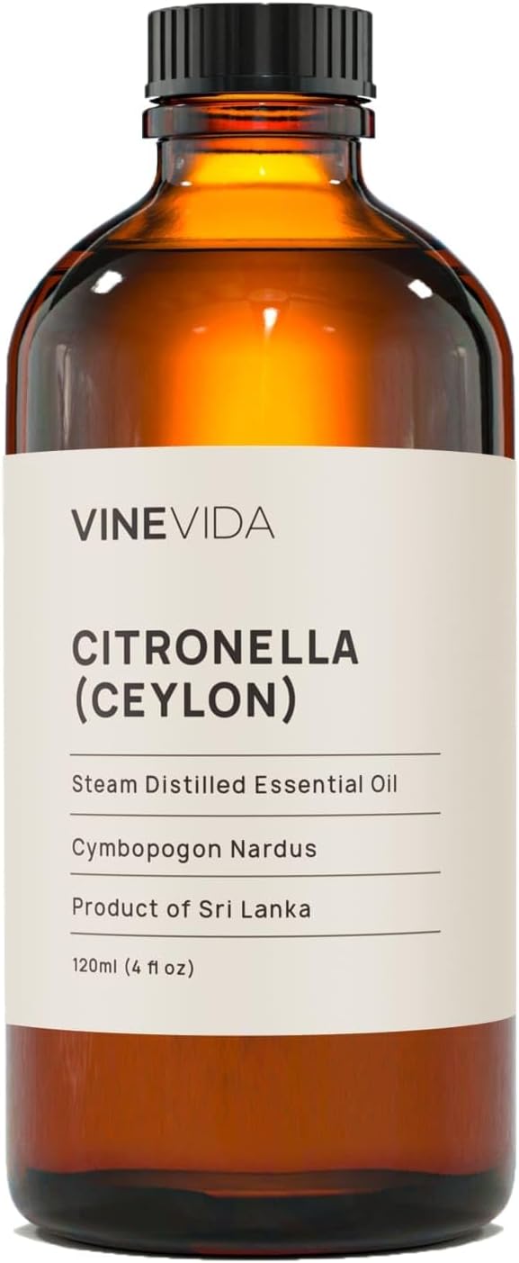 VINEVIDA Citronella Ceylon Essential Oil 4 oz - Undiluted Citronella Oil 4 oz - Citronella Candle Oil Scent - DIY Candle Scents for Candlemaking - Bulk Essential Oil for Soap Making Safe for Skin