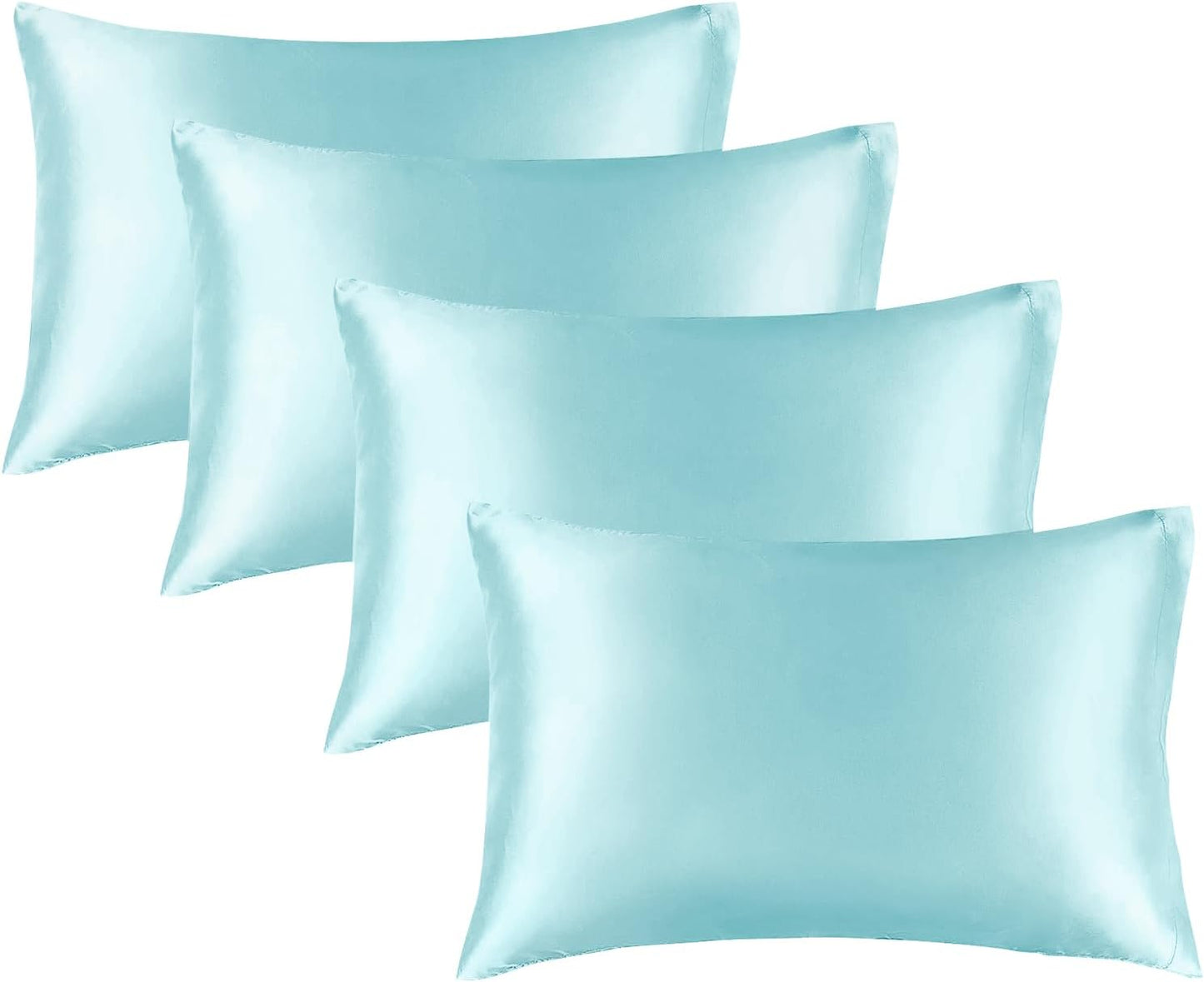 BEDELITE Satin Pillowcase for Hair and Skin, Super Soft Similar to Silk Pillow Cases 4 Pack with Envelope Closure, Cooling Pillowcases for Women Men (20"x30" Queen Size, Blue)
