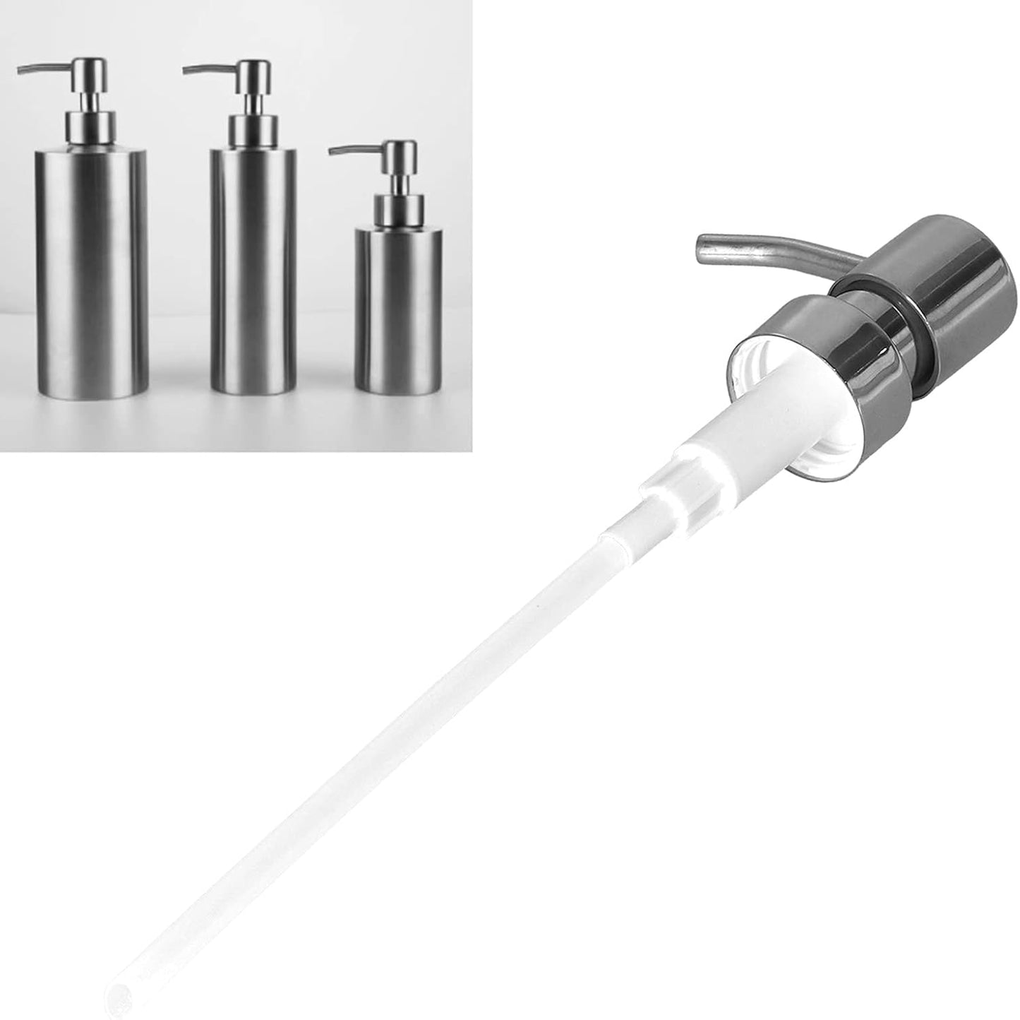 304 Stainless Steel Soap Dispenser Pump Head, Soap Pump Bathroom Screw Lotion Pump Replacement Silver Easy Press Universal Dispenser Pump for Kitchen Bathroom Neck Bottles