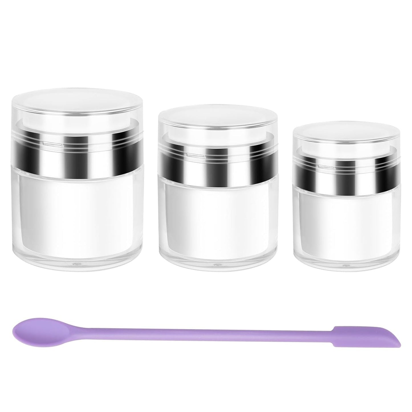 Airless Pump Jars Refillable Cosmetic Moisturizer Pump Botttles Travel Size for Cream, Gels and Lotion with Silicone Spatula (0.5oz+1oz+1.7oz)