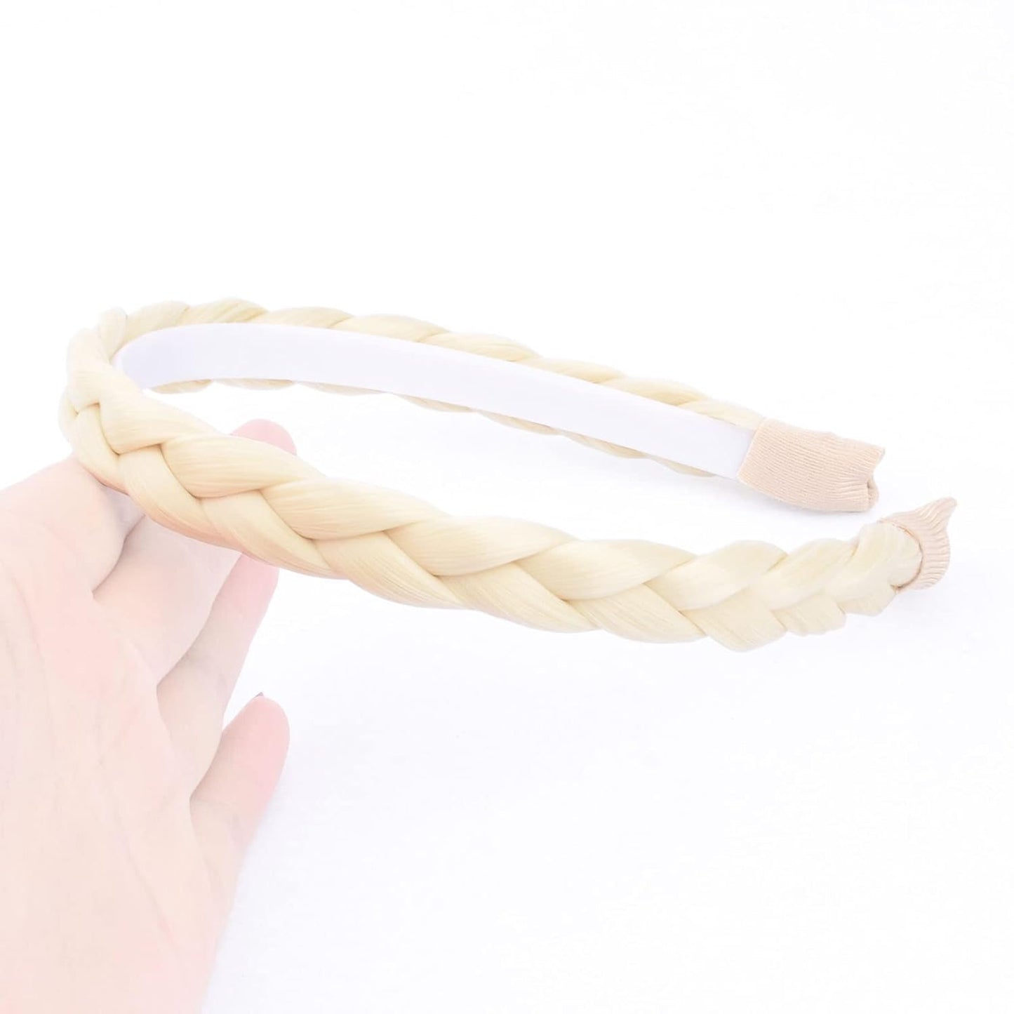 DIGUAN Width 0.6 inches Narrow Synthetic Hair Plaited Headband Braid With Teeth Hair Band Accessories for Women Girl (Thin-light blonde)
