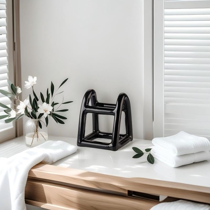 Handmade Ceramic Holder Stand for Toothbrushes, Makeup Brushes, and Pens - Minimalist Design for Bathroom Vanity and Countertops Decor (Black)