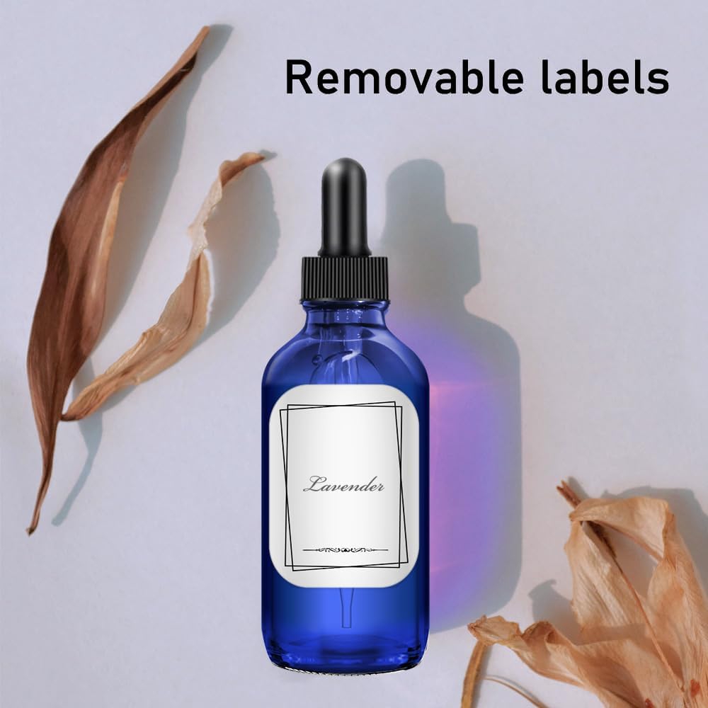 Bumobum 6 pack, 4oz Glass Dropper Bottle, Blue Glass Eye Dropper Bottle for Essential Oils with Funnel, Labels & Pipette (Unbreakable Plastic Measurements)