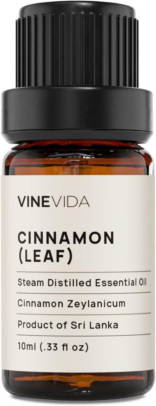 VINEVIDA Cinnamon Leaf Essential Oil 10 mL - Undiluted, Pure, Vegan, Reusable Glass Bottle with Euro Dropper