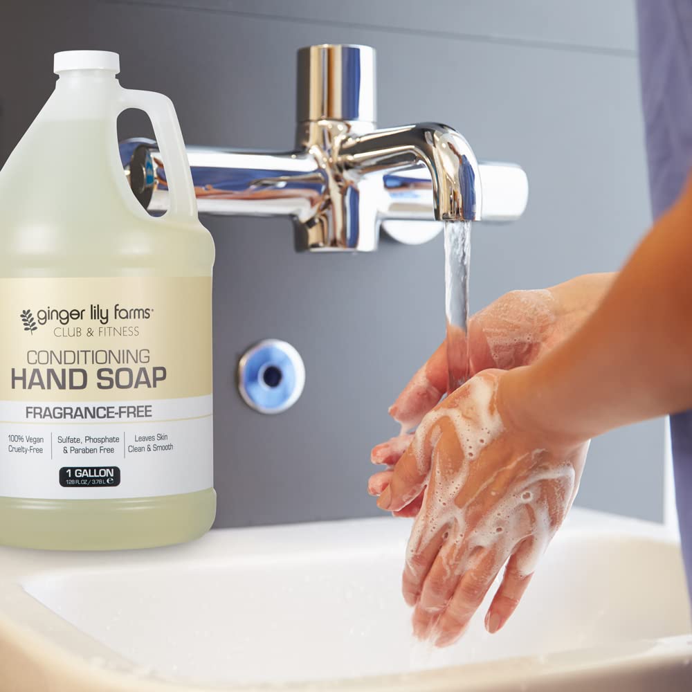 Ginger Lily Farms Club & Fitness Conditioning Liquid Hand Soap Refill, 100% Vegan & Cruelty-Free, Fragrance Free, 1 Gallon (128 fl oz) (Pack of 3)