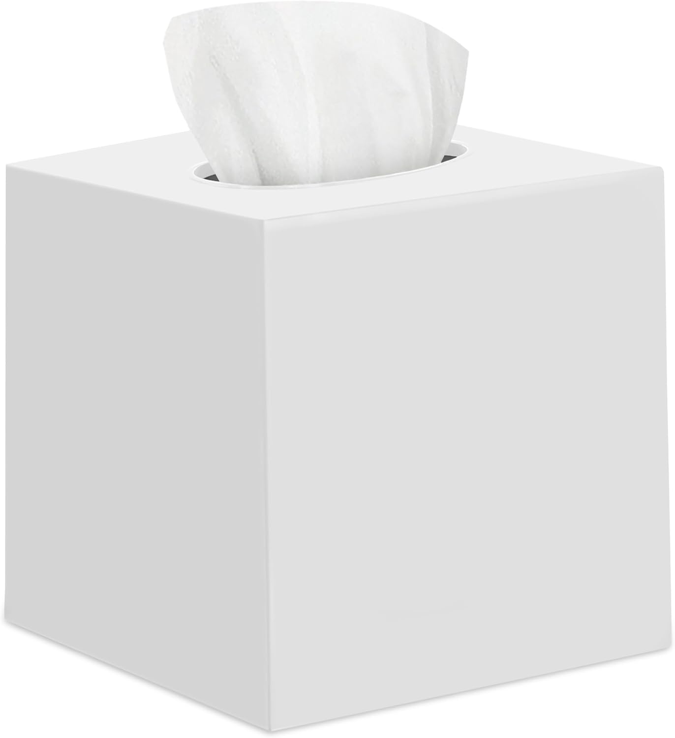White Tissue Box Cover Square - Plastic Facial Tissue Box Holder - Decorative Cube Tissue Holder Dispenser Fits Any Vanity Countertop, Bedroom Dresser, Office, Bathroom Decor