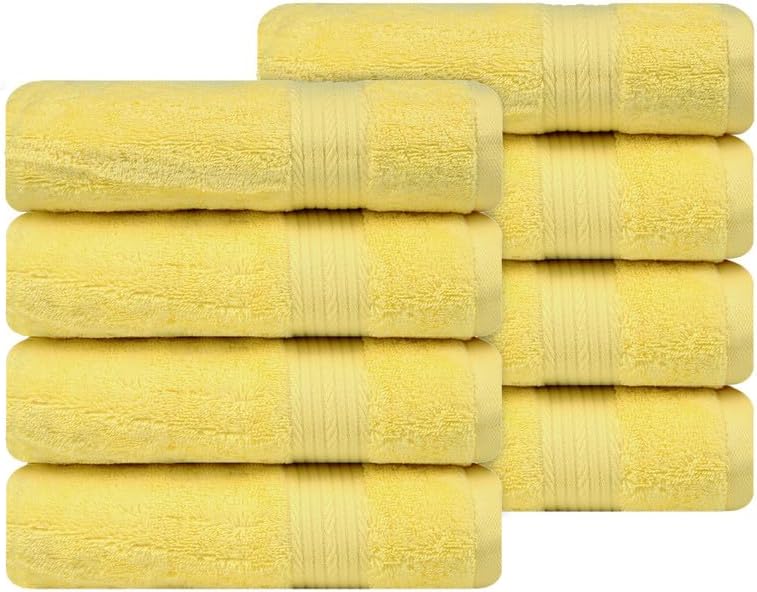 Ample Decor Hand Towel 18 X 28 Inch Pack of 8 600 GSM 100% Cotton,Oeko Tex Certified Soft Absorbent Thick Durable Premium Quality, for Hotel, Bathroom,Spa,Daily Use,Gym-Machine Washable-Yellow