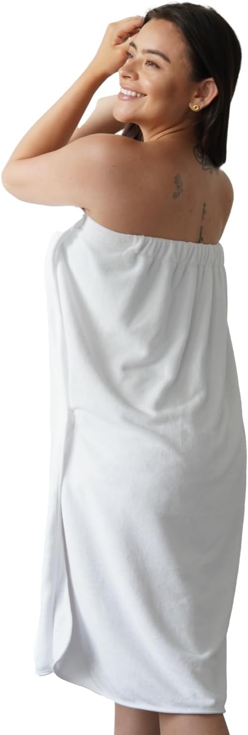 Efforest Towel Wrap For Women, Lightweight Quick Dry Wrap Towel Full Length - Adjustable Beach & Pool Bathrobe with Pocket, White-L/XL