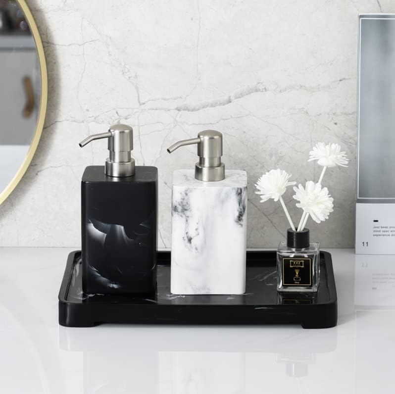 White Marble Style Hand Soap Dispenser, Refillable Liquid Decorative Soap Dispenser for Bathroom Countertop and Kitchen (14.5 Oz)